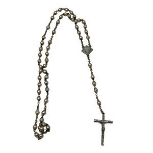 Vintage Rosary Faux Pearl Silver Tone Five Decade Made in Italy